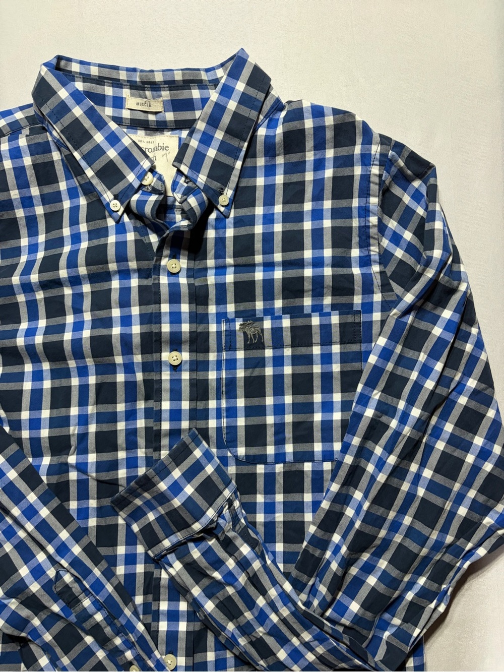Abercrombie & Fitch Vintage Men’s XXL Muscle Blue Plaid Button-Down Shirt